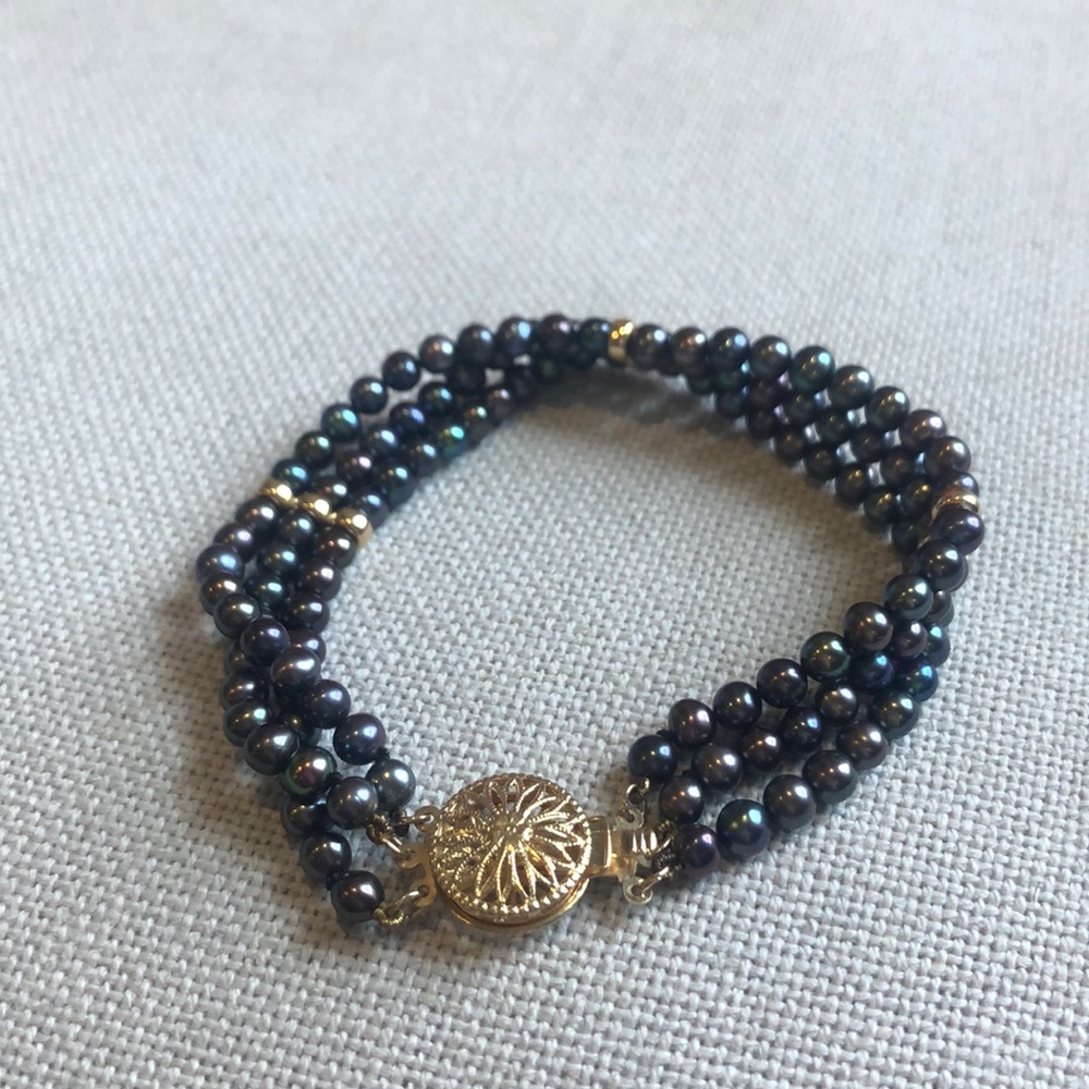 Blue and Purple Pearl Bracelet w/14k Gold